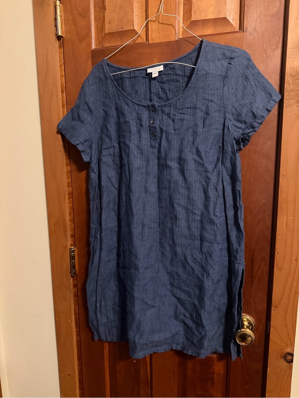 J. Jill Blue Short-Sleeve Linen Dress